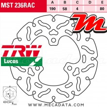 Disque de frein Arrière ~ Aprilia 125 Leonardo (MB00) 1996-2004 ~ TRW Lucas MST 236 RAC