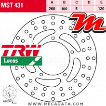 Disque de frein Arrière ~ Aprilia NA 850 Mana GT, ABS (RC) 2010+ ~ TRW Lucas MST 431