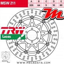Disque de frein Avant ~ Aprilia RSV 1000 Mille (ME) 1998-2000 ~ TRW Lucas MSW 211