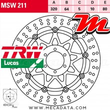 Disque de frein Avant ~ Benelli TNT 1130 Sport, Sport Evo (TN) 2005-2009 ~ TRW Lucas MSW 211