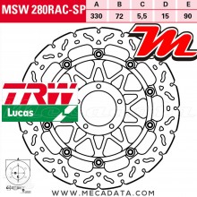 Disque de frein Avant ~ Ducati 1198 R, S, SP (H7) 2010+ ~ TRW Lucas MSW 280 RAC-SP