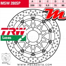 Disque de frein Avant ~ Ducati 1199 Panigale R (H8) 2013+ ~ TRW Lucas MSW 280 SP
