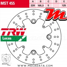 Disque de frein Arrière ~ Honda CBR 300 R, ABS (NC51) 2015+ ~ TRW Lucas MST 455