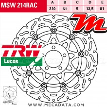 Disque de frein Avant ~ Kawasaki ZRX 1100 (ZRT10C) 1997-2000 ~ TRW Lucas MSW 214 RAC