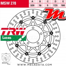 Disque de frein Avant ~ Triumph 1050 Tiger, Tiger SE (115NG) 2007+ ~ TRW Lucas MSW 278