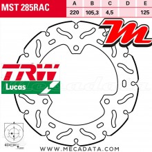 Disque de frein Arrière ~ Yamaha MT-03 320 A (RH07) 2016+ ~ TRW Lucas MST 285 RAC